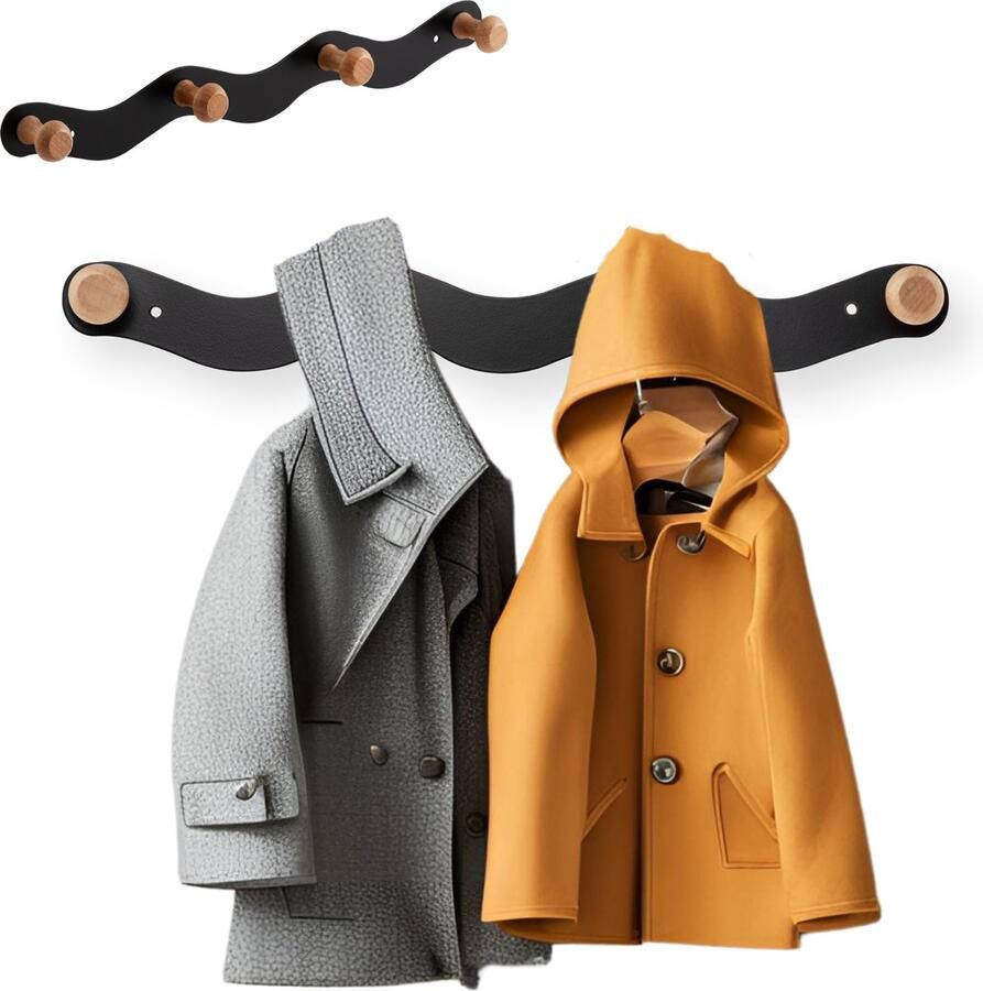 Jooba Kinderkapstok Kapstok wandkapstok Kapstok kinderkamer Metaal en Hout 4 Haken Puur en Natuur collectie Kinderkamer 36x5cm Veilig en Duurzaam Gemakkelijk monteren