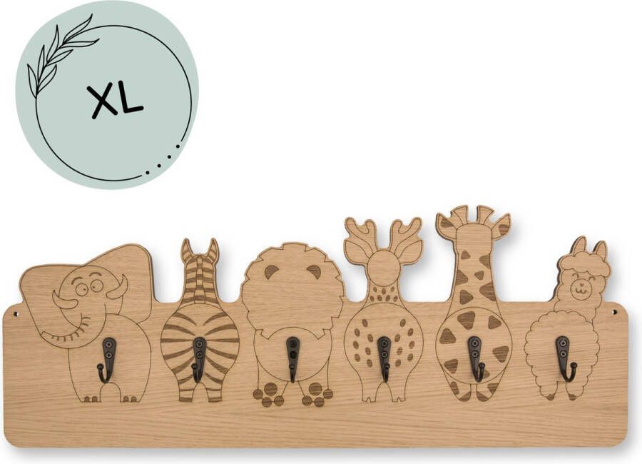 Jooba Kinderkapstok voor Kinderkamer 6 Metalen haken XL Hout Dierenkoppen Wandkapstok Kapstok met Dieren Met bevestigingsmateriaal