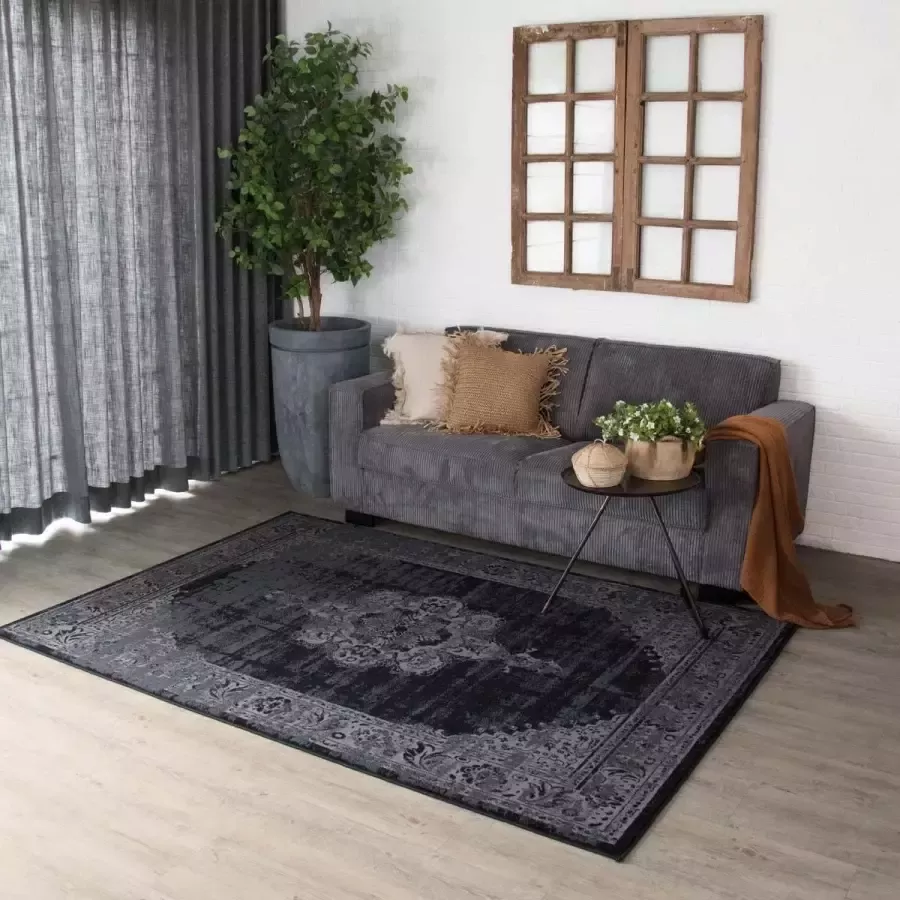 Joy de Vivre Vintage Vloerkleed Numisma zwart 80x150 cm