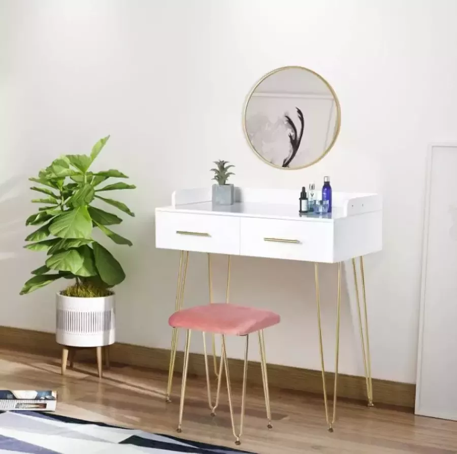Joy Filled Premium Schminktafel Make up tafel Kaptafel met spiegel make up tafel met spiegel – Met Kruk – Roze Wit