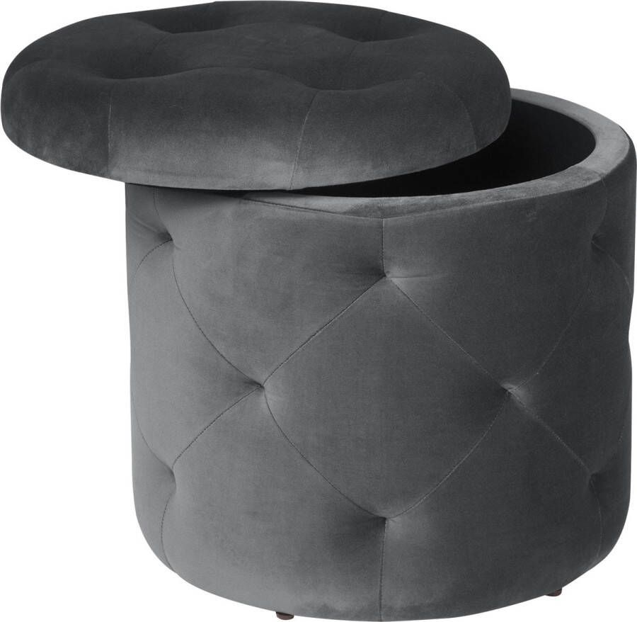 Joy Filled ronde opbergpoef met fluwelen buitenkant poef opbergdoos poef met opbergruimten poef met fluwelen buitenkant opbergpoef met deksel hocker met opbergruimte opbergpoef grijs poef opbergpoef met deksel rond fluweel