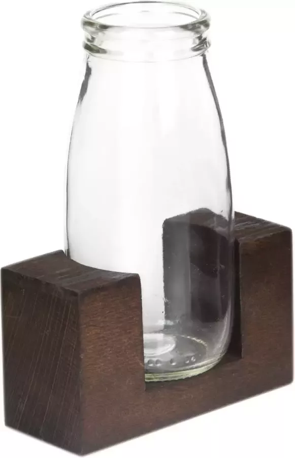 Joy Kitchen glazen vaas met houten standaard set van 1 tafel decoratie vaas glas houten voet bloemenvaas glazen vaasje vaas glas transparant glazen pot