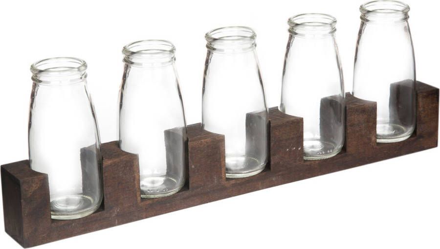 Joy Kitchen glazen vaas met houten standaard set van 5 tafel decoratie vaas glas houten voet bloemenvaas glazen vaasje vaas glas transparant glazen pot