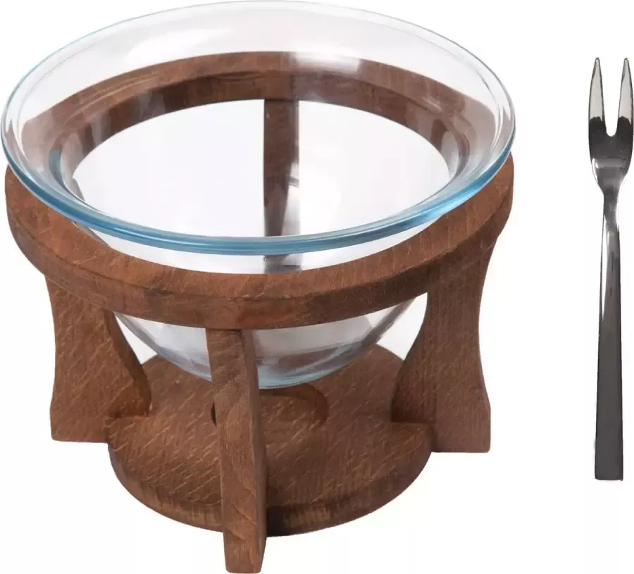 Joy Kitchen houten fondueset inclusief vorkjes set voor twee fonduepan duurzame fondue set fonduevorken fondue brander waxinelichtje fondueset tafel Kerstdiner Kerst cadeau voor hem en haar duurzaam cadeau Licht bruin