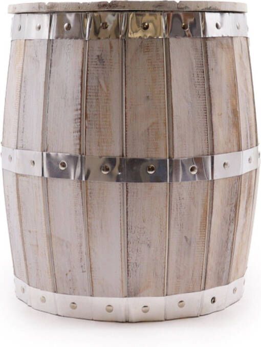 Joy of Balance Biervatkruk Whitewash Albasia Hout Met Opbergruimte 38cmx32cm Biervat Kruk Beer Barrel Hand Gemaakt