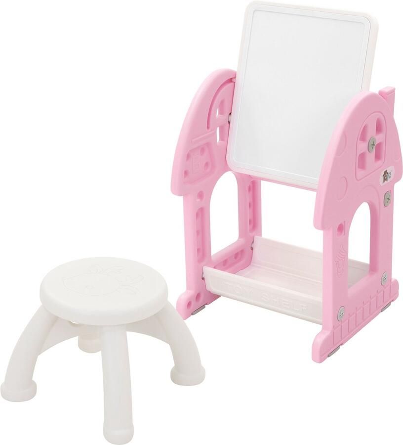 Joyz Kinderzitgroep 2 in 1 speeltafel met tafel en stoelenset HDPE wit-roze kindertafel en kruk - Foto 1