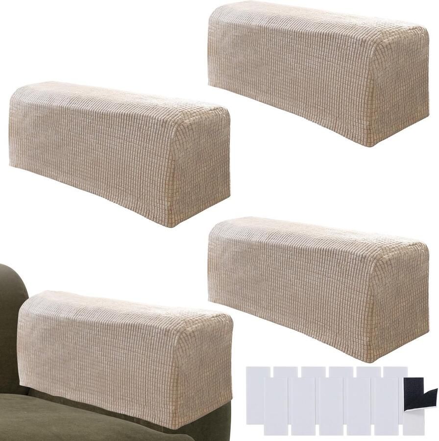 JRSHIRLEYLTD Fauteuilhoezen Bankarmhoezen Fauteuilhoezen Stretch Spandex Polyester Antislip Armleuninghoezen voor stoelen Meubelbeschermer Fauteuil Slaapbank Fauteuil Zandkleur 4-pack
