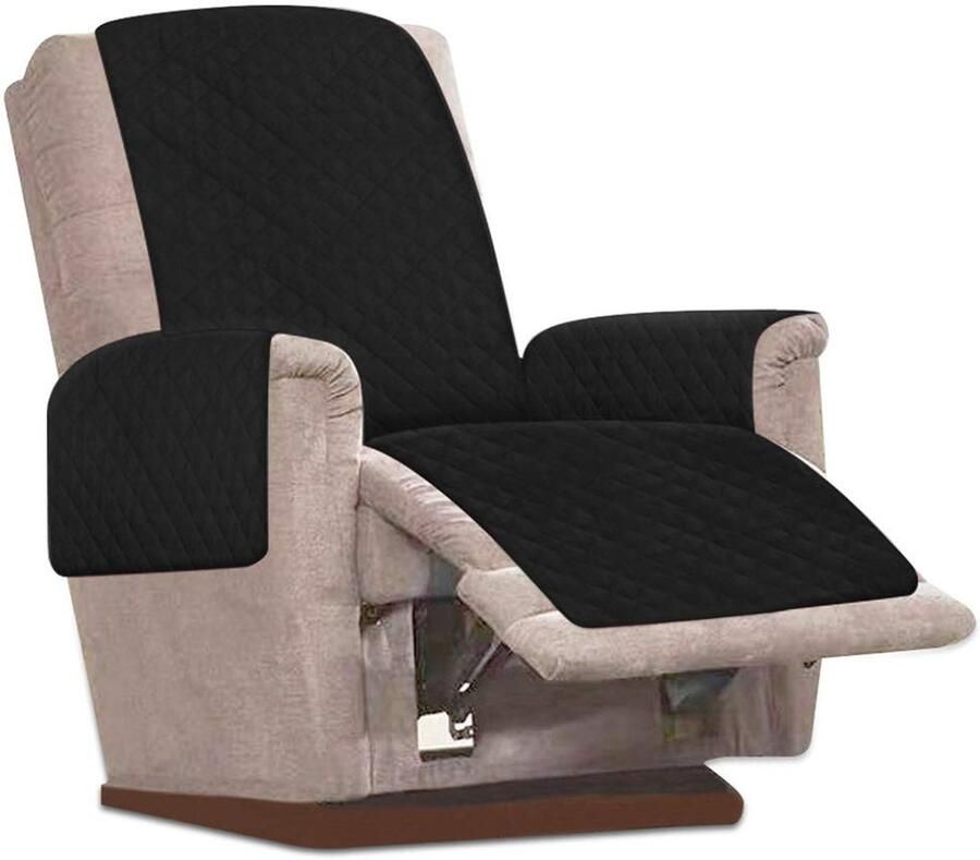 JTWEB Relax fauteuilbeschermer met antislip 1-zits fauteuilbeschermer banksprei met 2 5 cm brede verstelbare banden (zwart)