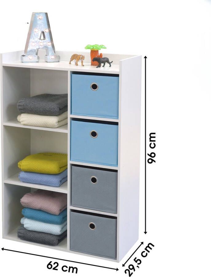 Judy Wild Kid's Spirit ARMOIRE 3 NICHES AVEC 4 TIROIRS BLEU ET GRIS 62X29XH96CM