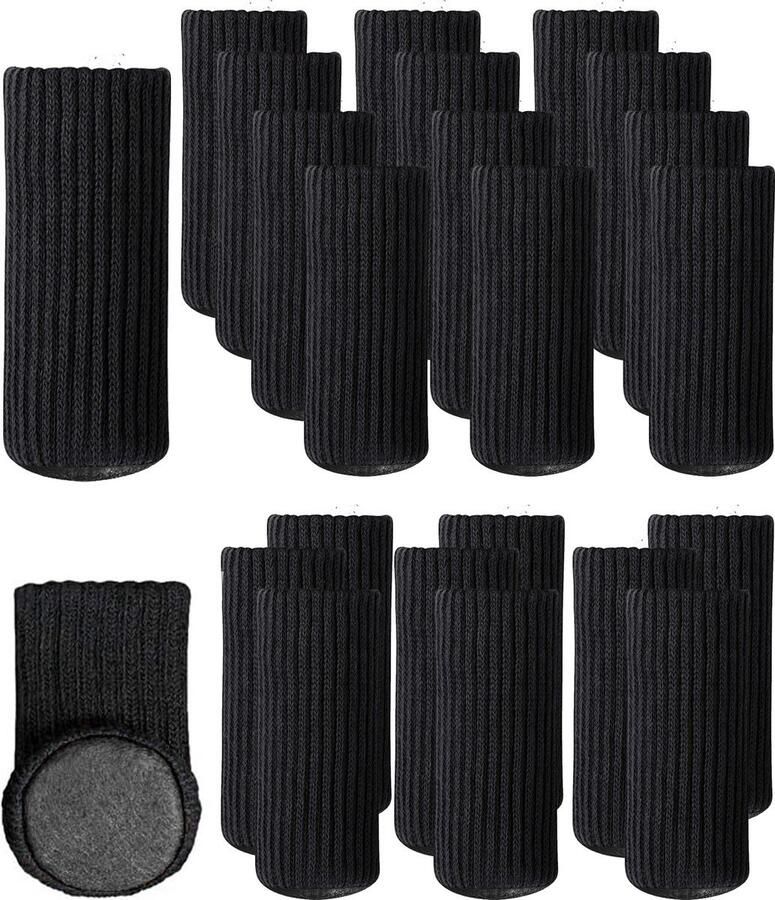 Jumada 's Elastische Stoelpoot Beschermers Set van 24 Zwart Stoelsokken Viltjes Stoelpoten Stoelpoot Sokken Stoeldoppen Stoelbeschermer Stoelsokjes Stoelpoot Rubber Stoelpoot Glijders Meubelpoot Poten voor Meubels