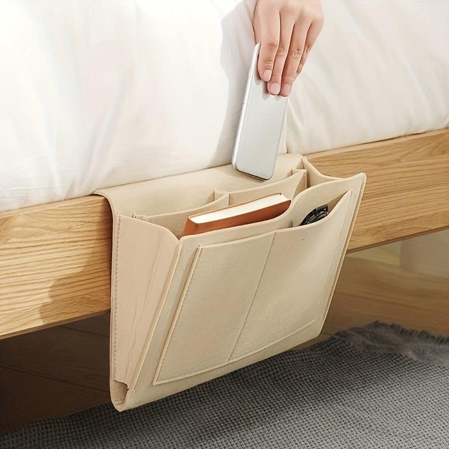 Jumada 's Opbergorganizer voor bed of bank Tijdschriftenhouder Nachtkastje accessoire Vilt 27 x 21 x 10 cm Beige