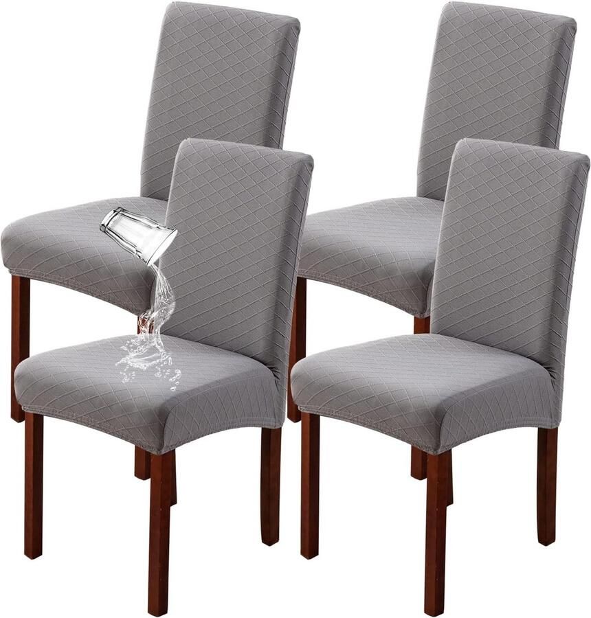 JUNZHE 4 6 stuks eetkamerstoelhoezen moderne elastische telescoopstoelbeschermhoes afneembare wasbare keukenstoel-stoelhoes (lichtgrijs 4 stuks) - Foto 4
