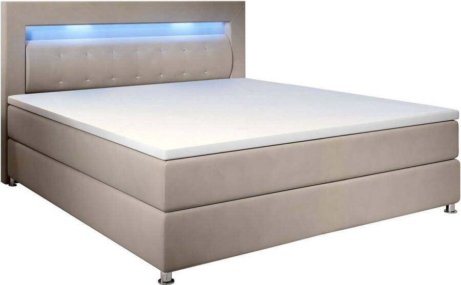 Juskys Boxspringbed Boxspring Vancouver 120 x 200 cm Beige LED Incl. Matras & Topper