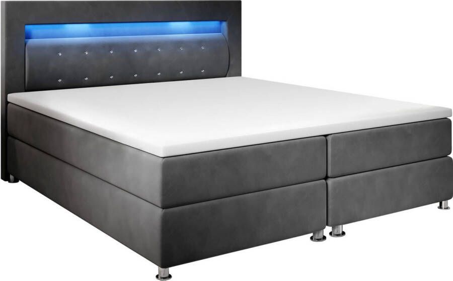 Juskys Boxspringbed Boxspring Vancouver 140 x 200 cm Grijs LED Incl. Matras & Topper