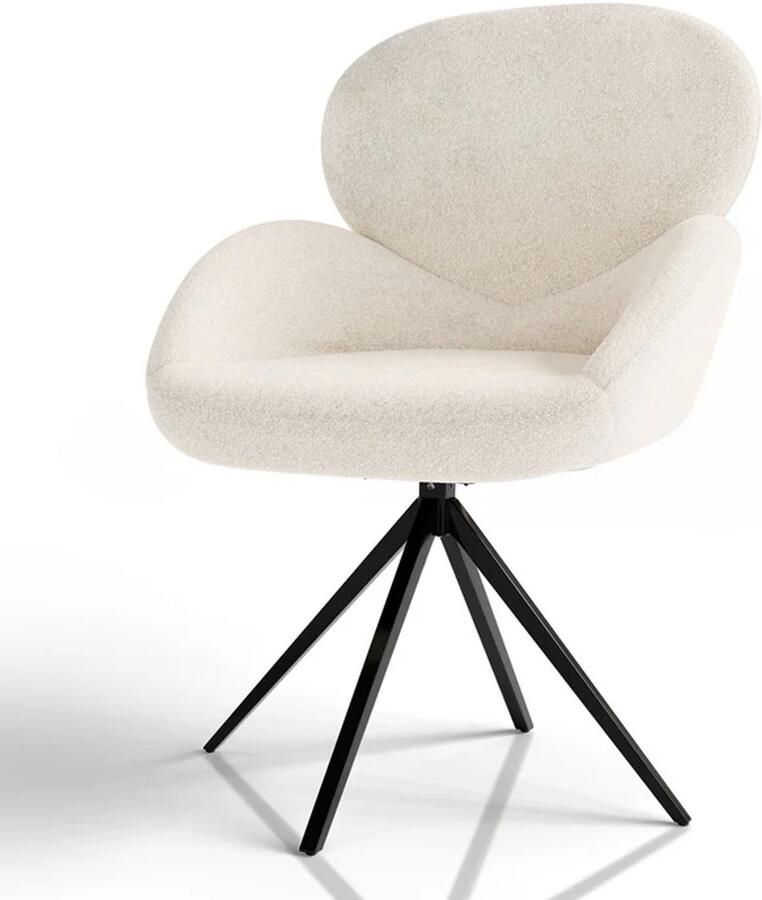 Juskys Draaistoel Eetkamerstoel Albano Incl. Draaifunctie Bouclé Stof Crème Set van 1