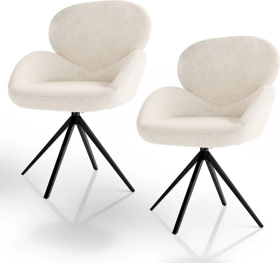 Juskys Draaistoel Eetkamerstoel Albano Incl. Draaifunctie Bouclé Stof Crème Set van 2