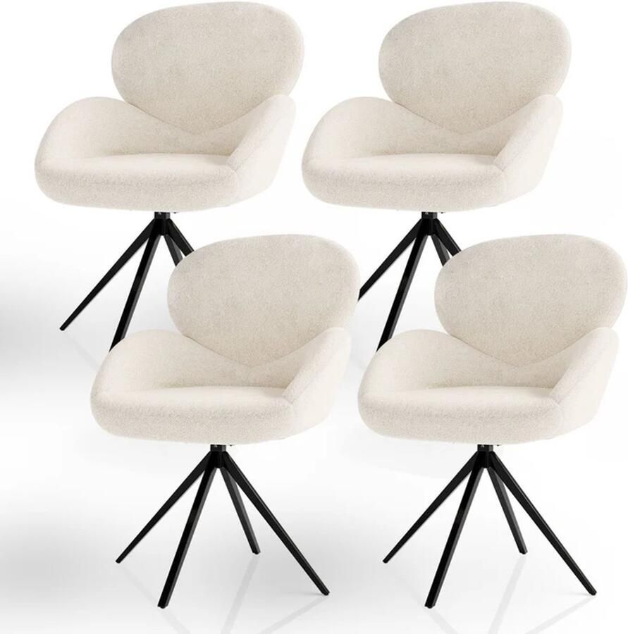 Juskys Draaistoel Eetkamerstoel Albano Incl. Draaifunctie Bouclé Stof Crème Set van 4