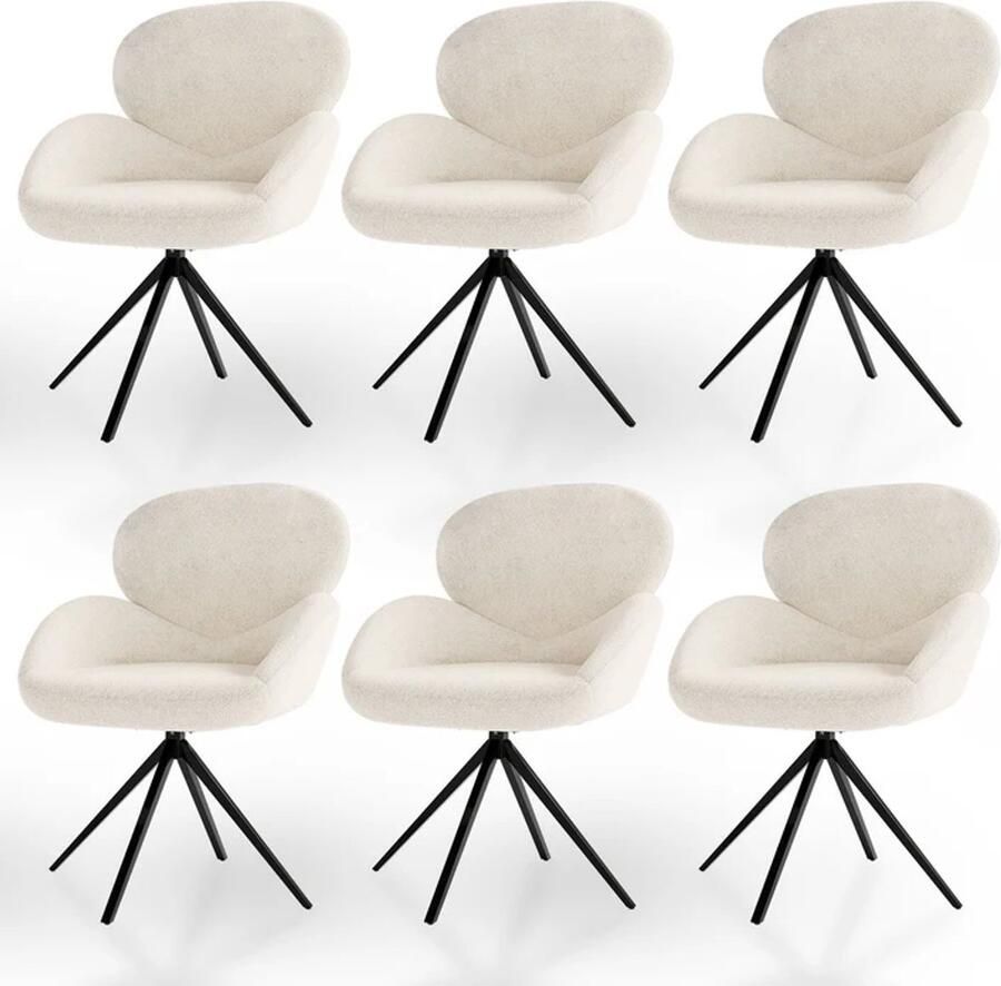 Juskys Draaistoel Eetkamerstoel Albano Incl. Draaifunctie Bouclé Stof Crème Set van 6