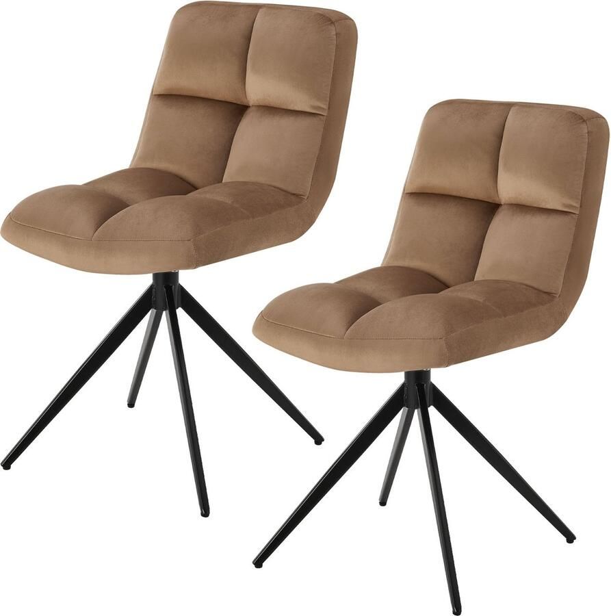 Juskys Eetkamerstoel Draaistoel Dallas Set van 2 Lichtbruin Metalen onderstel