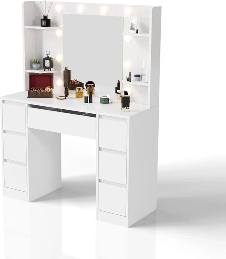Juskys Kaptafel Schminktafel Malia Incl. Spiegel en LED Wit