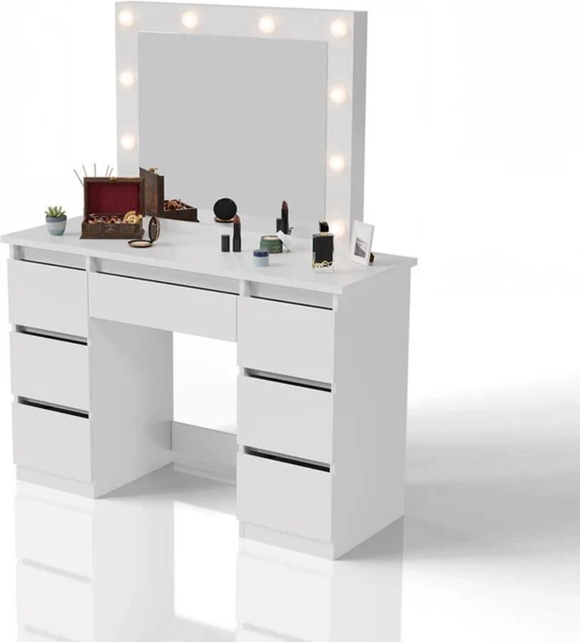 Juskys Kaptafel Schminktafel Talea Incl. Spiegel en LED Wit