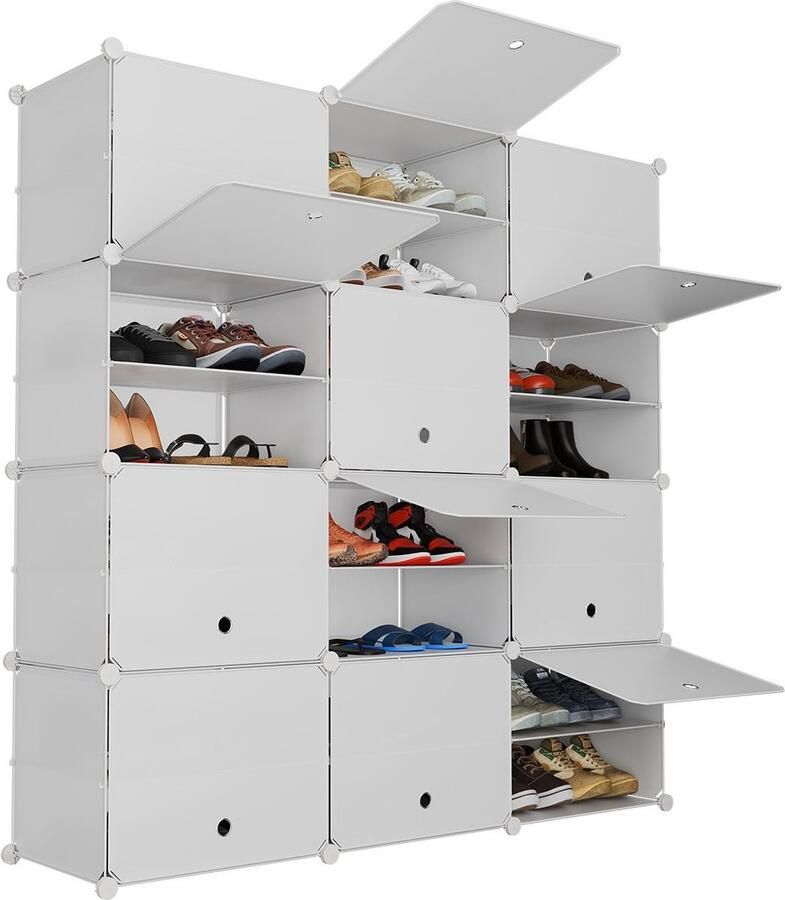 Juskys Schoenenkast Schoenenrek 126 x 127 x 31 cm Wit Max. 48 paar Schoenen