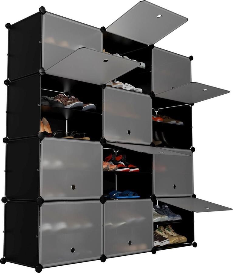 Juskys Schoenenkast Schoenenrek 126 x 127 x 31 cm Zwart Max. 48 paar Schoenen