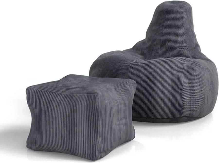 Juskys Zitzak Chillex L Incl. Voetenbank Corduroy Stof Donkergrijs