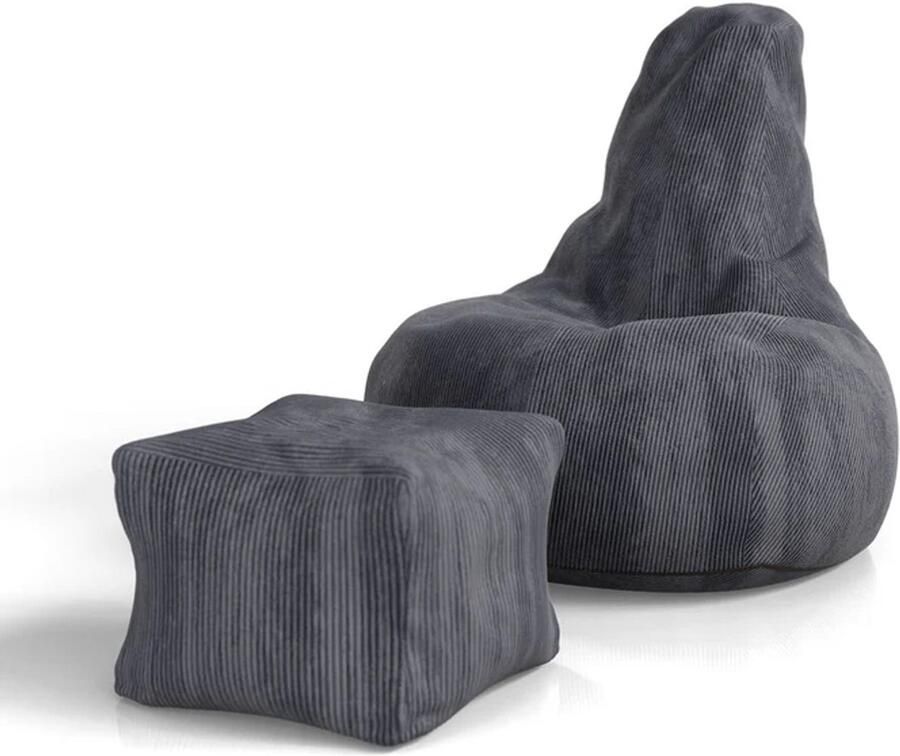 Juskys Zitzak Chillex XL Incl. Voetenbank Corduroy Stof Donkergrijs