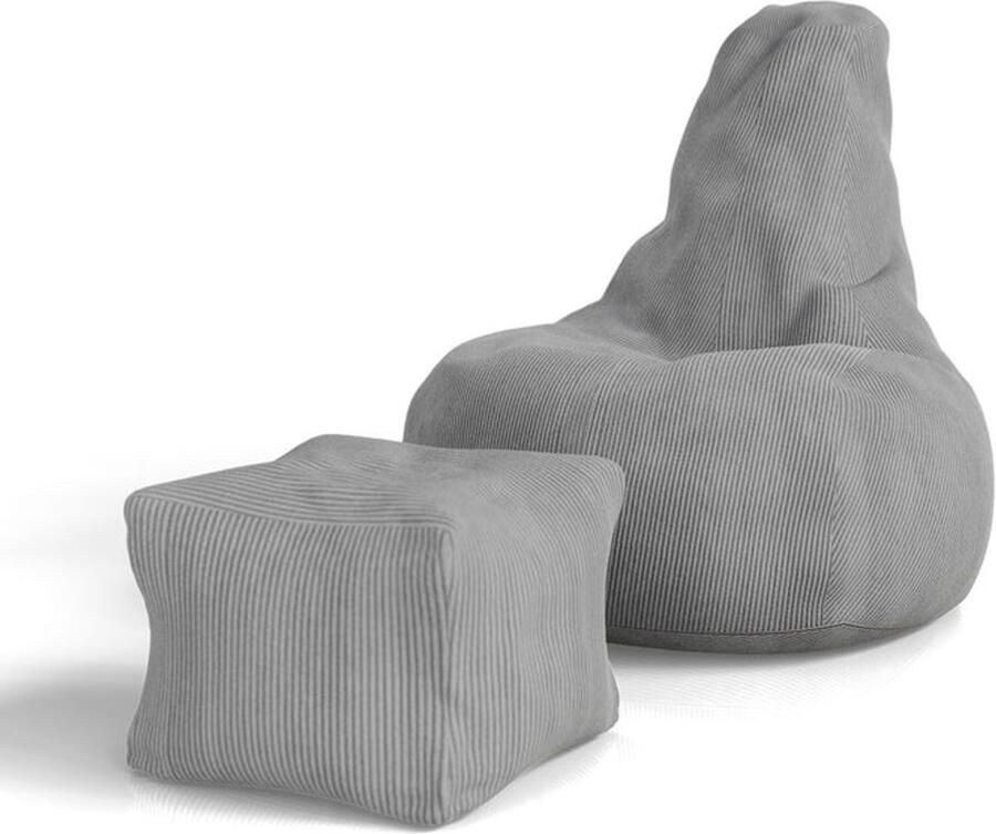 Juskys Zitzak Chillex XL Incl. Voetenbank Corduroy Stof Lichtgrijs