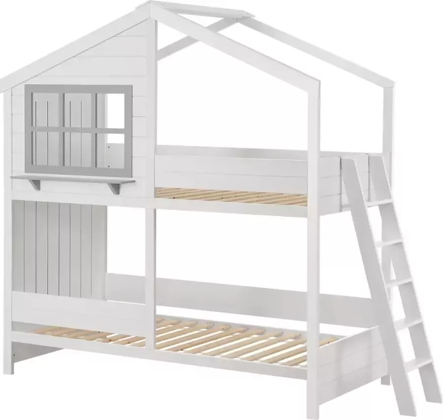 Juskys Kinderbed Stapelbed Droomhuis 90 x 200 cm Incl. Ladder & Lattenbodem