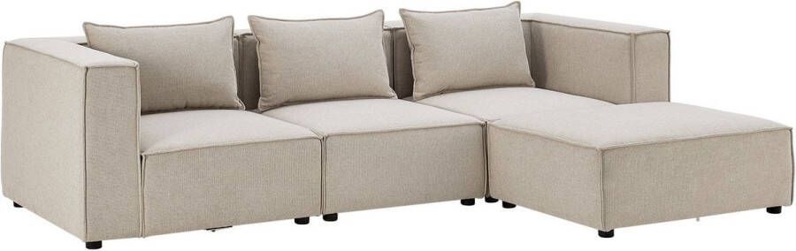 Juskys Modulaire Bank Hoekbank Domas L Beige Stoffen bekleding