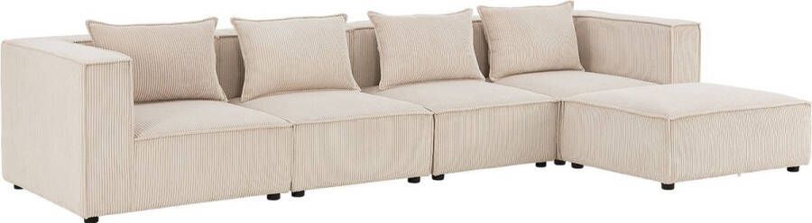 Juskys Modulaire Bank Hoekbank Domas XL Beige Corduroy bekleding