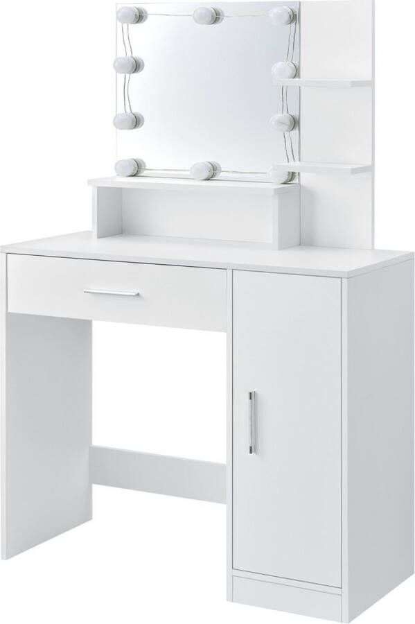 Juskys Schminktafel kaptafel Zoey Wit Incl. Spiegel & LED lampen