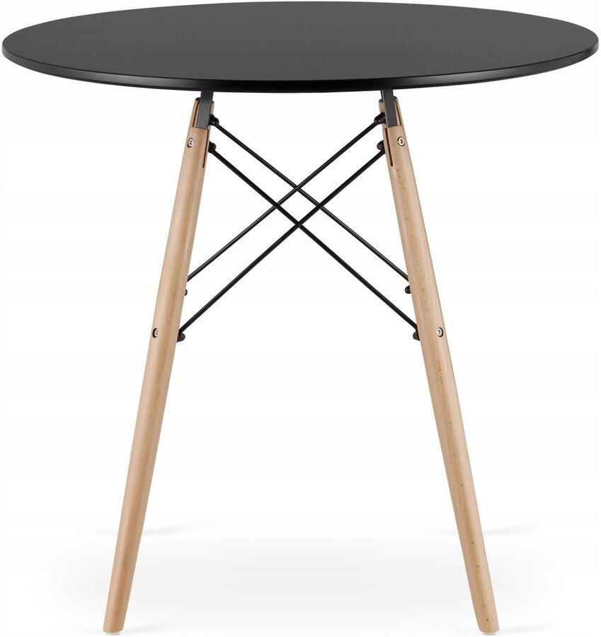 Just Home ZWART Scandinavische ronde tafel licht beuken 80 x 80 x 72 cm zwart