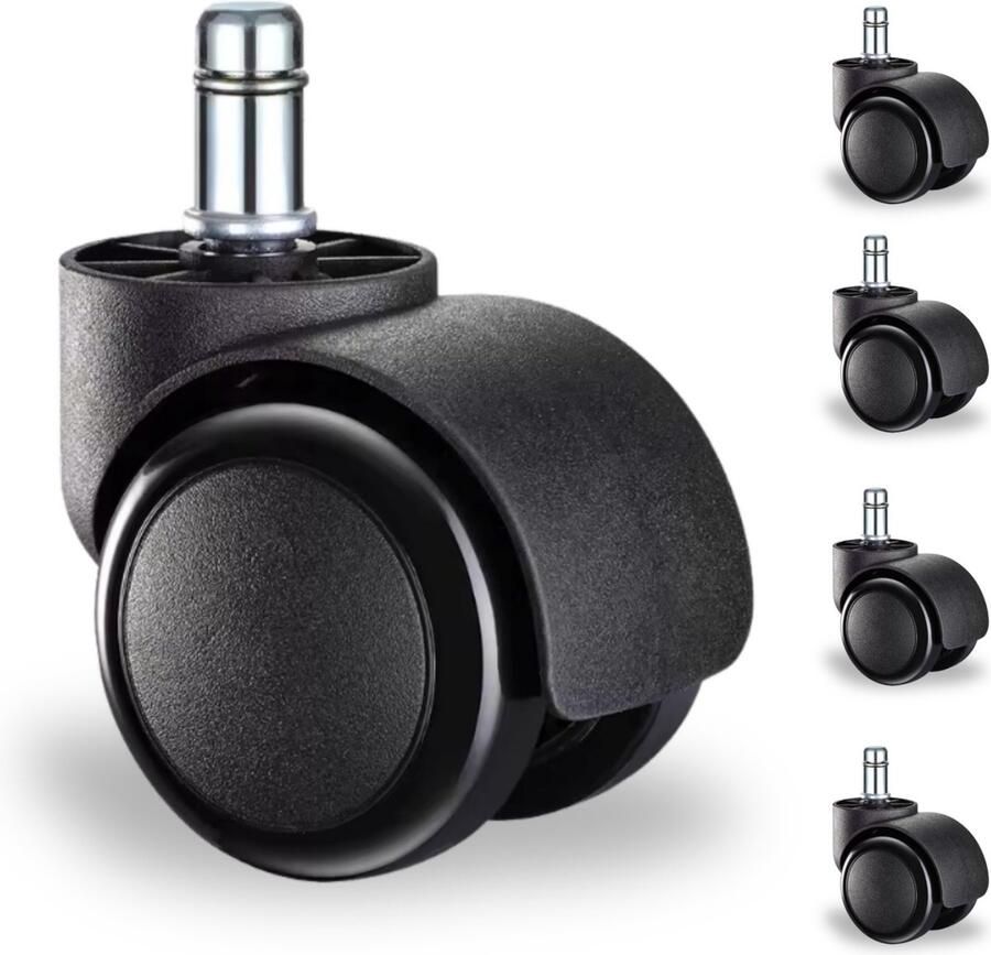 Just Stop Bureaustoel Wieltjes Bureaustoelwielen Zwenkwielen 11mm 65 mm Set van 5 Geen Bureaustoelmat of Vloerbeschermer nodig