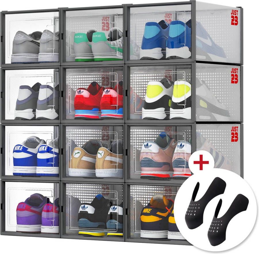 JUST23 Schoenen opbergsysteem 12PACK Transparant Schoenenkast Schoenenrek Schoenen organizer Sneakerbox Schoenenopbergers
