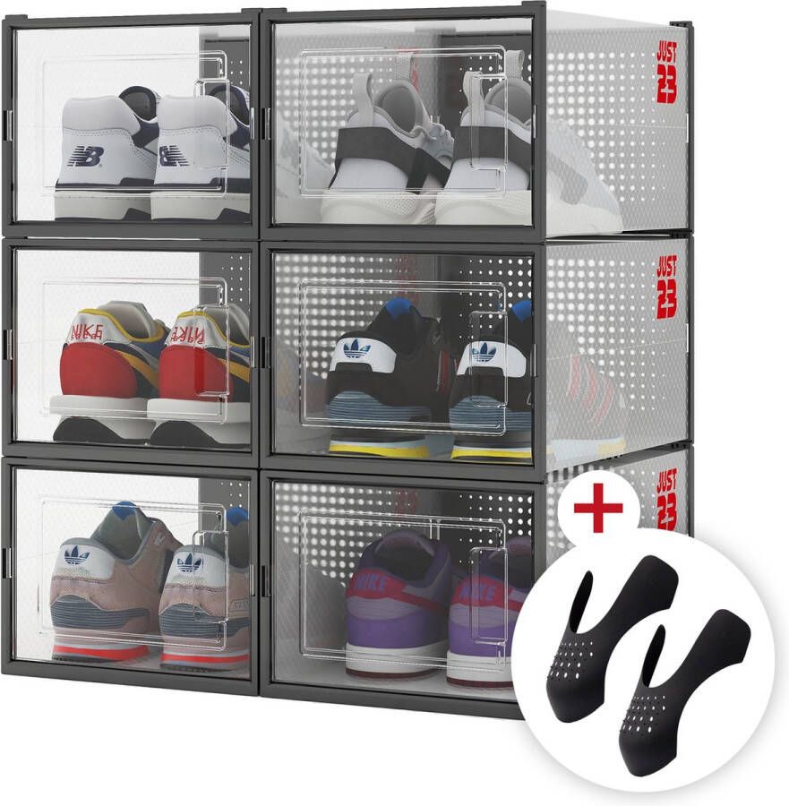 JUST23 Schoenen opbergsysteem 6PACK Transparant Schoenendoos Schoenenrek Schoenen organizer Sneakerbox Schoenenopbergers
