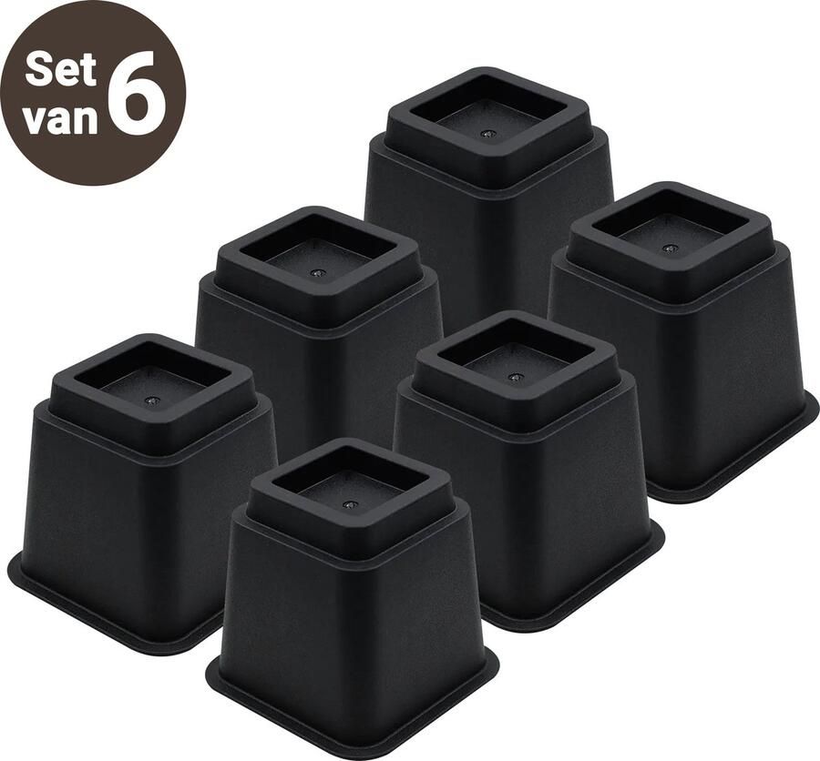 JustValue Verstelbare Meubelverhoger set 6 Stuks Stoelverhogers Bedklossen Tafelverhogers 13 cm Max. 600 kg Modern Zwart Design