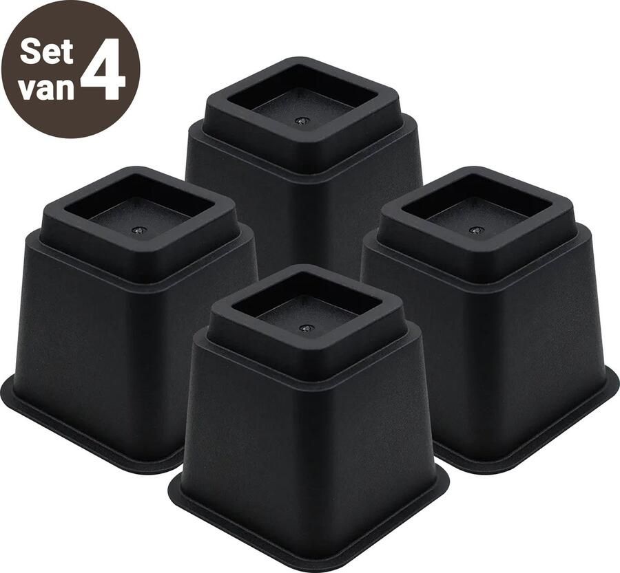 JustValue Verstelbare Meubelverhoger set Stoelverhogers Bedklossen Tafelverhogers 13 cm Max. 600 kg Modern Zwart Design