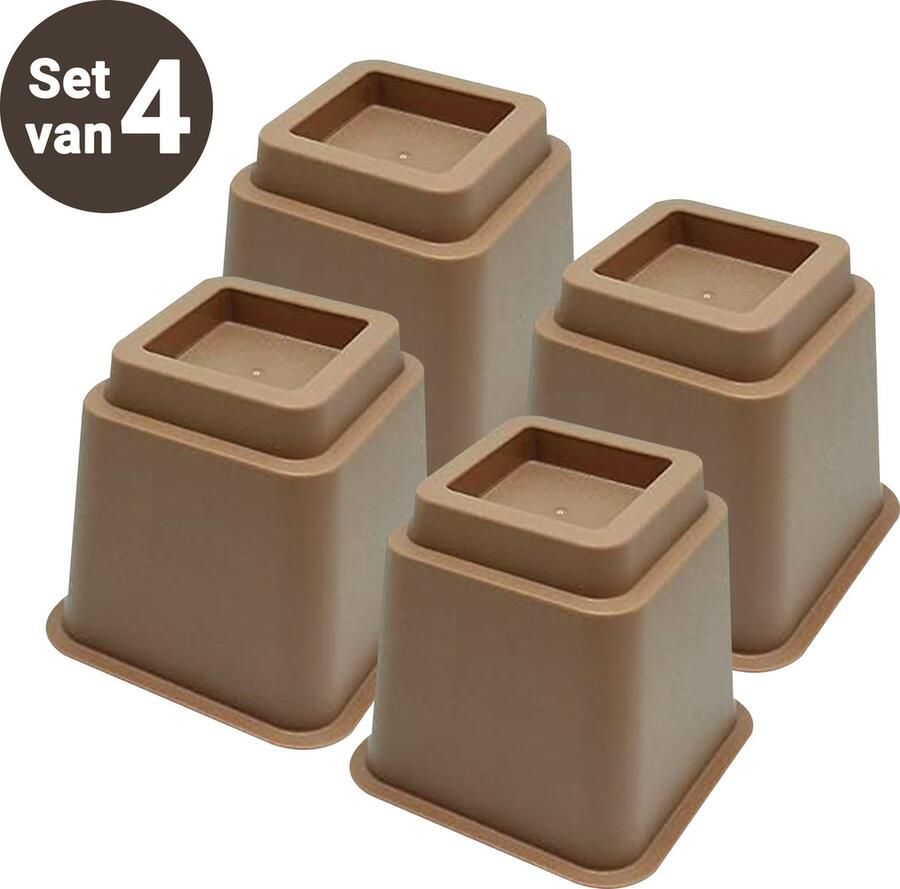 JustValue Verstelbare Meubelverhoger set Stoelverhogers Bedklossen Tafelverhogers 13 cm Max. 600 kg Elegante Bruine Uitvoering