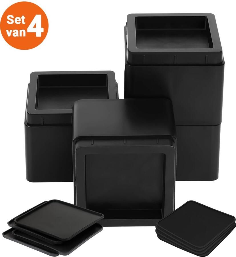 JustValue Verstelbare Meubelverhoger set Stoelverhogers Bedklossen Tafelverhogers 7 6 15 2 cm Max. 567 kg Modern Zwart Design