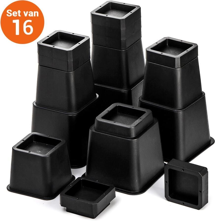 JustValue Verstelbare Meubelverhoger set Stoelverhogers Bedklossen Tafelverhogers 7.6 10 12.7 15.2 17.8 20.3 22.9 25.4 27.8 30 2 cm Max. 567 kg Modern Zwart Design