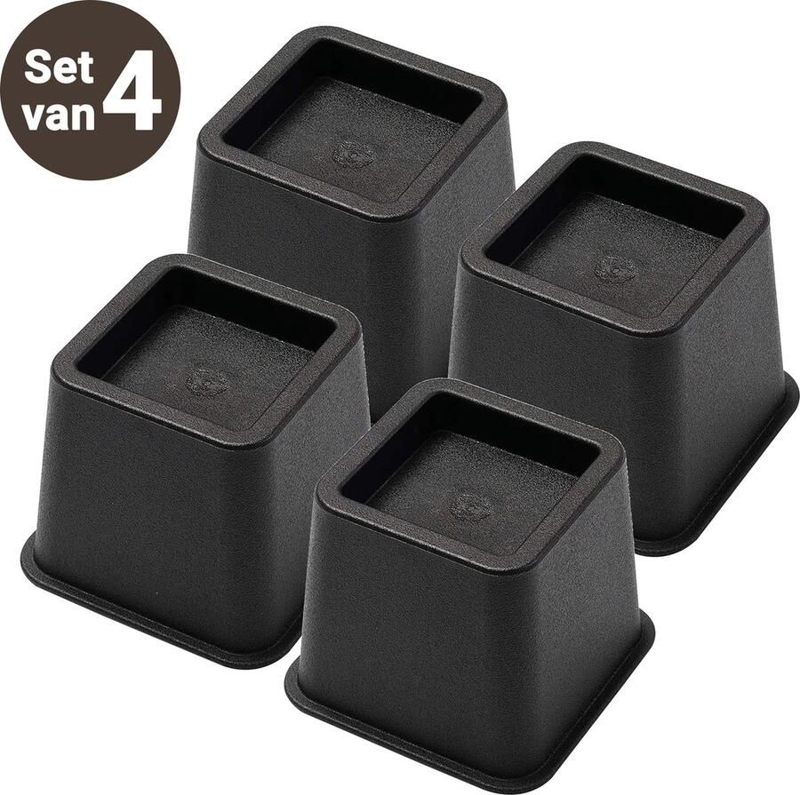 JustValue Verstelbare Meubelverhoger set Stoelverhogers Bedklossen Tafelverhogers 8 cm Max. 600 kg Modern Zwart Design