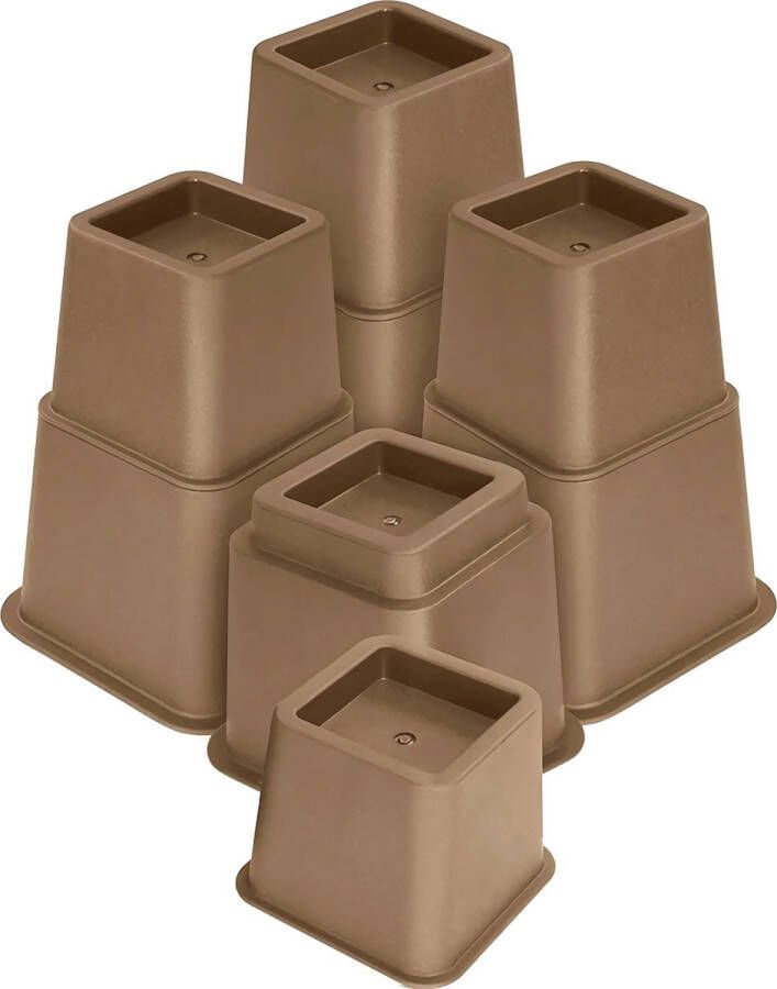 JustValue Verstelbare Meubelverhoger set Stoelverhogers Bedklossen Tafelverhogers 8 13 21 cm Max. 600 kg Elegante Bruine Uitvoering - Foto 2