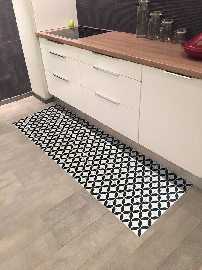 JYG TOLEDO Keukenloper Vinyl Vloerkleed Vintage Zwart-Wit Anti-Slip Waterdicht 50x600cm Ideaal voor Keuken Gang en Hal Verkrijgbaar in Meerdere Maten