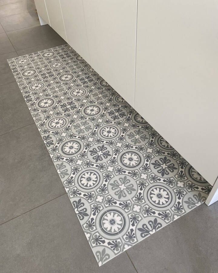 JYG Vloerkleed Bevere Keukenloper Keukenmat Vinyl Vintage 50x150cm Grijs Ecru