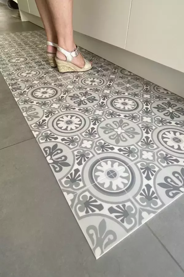 JYG Vloerkleed Bevere Keukenloper Keukenmat Vinyl Vintage 75x250cm Beige Blauw