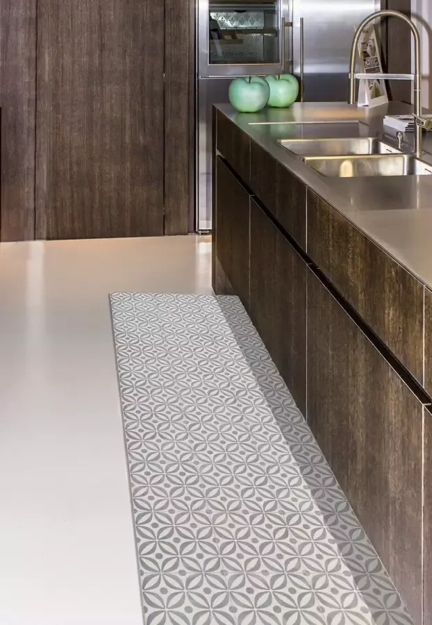 JYG Vloerkleed Dublin -Keukenloper Keukenmat Vinyl Vintage 60x240cm Grijs