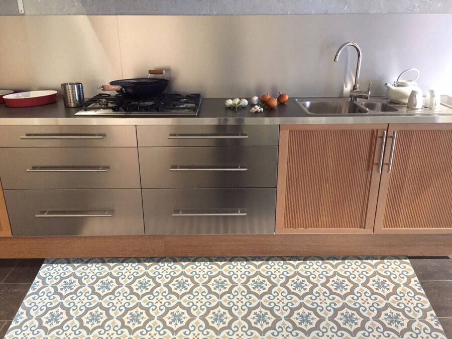 JYG Vloerkleed DUCHESSE- Keukenloper Keukenmat Vinyl Vintage 80x300cm tegeldesign Veelkleurig